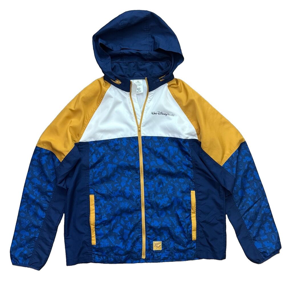 Walt Disney World 50th Anniversary Windbreaker Men Sz L Full Zip Hooded Jacket